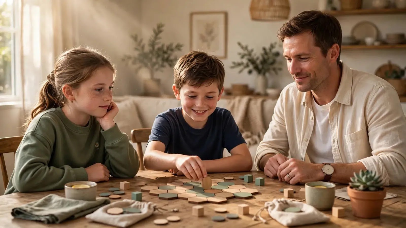 Practicing How to Lose During Family Play Child practicing calm sportsmanship while another child wins a family game