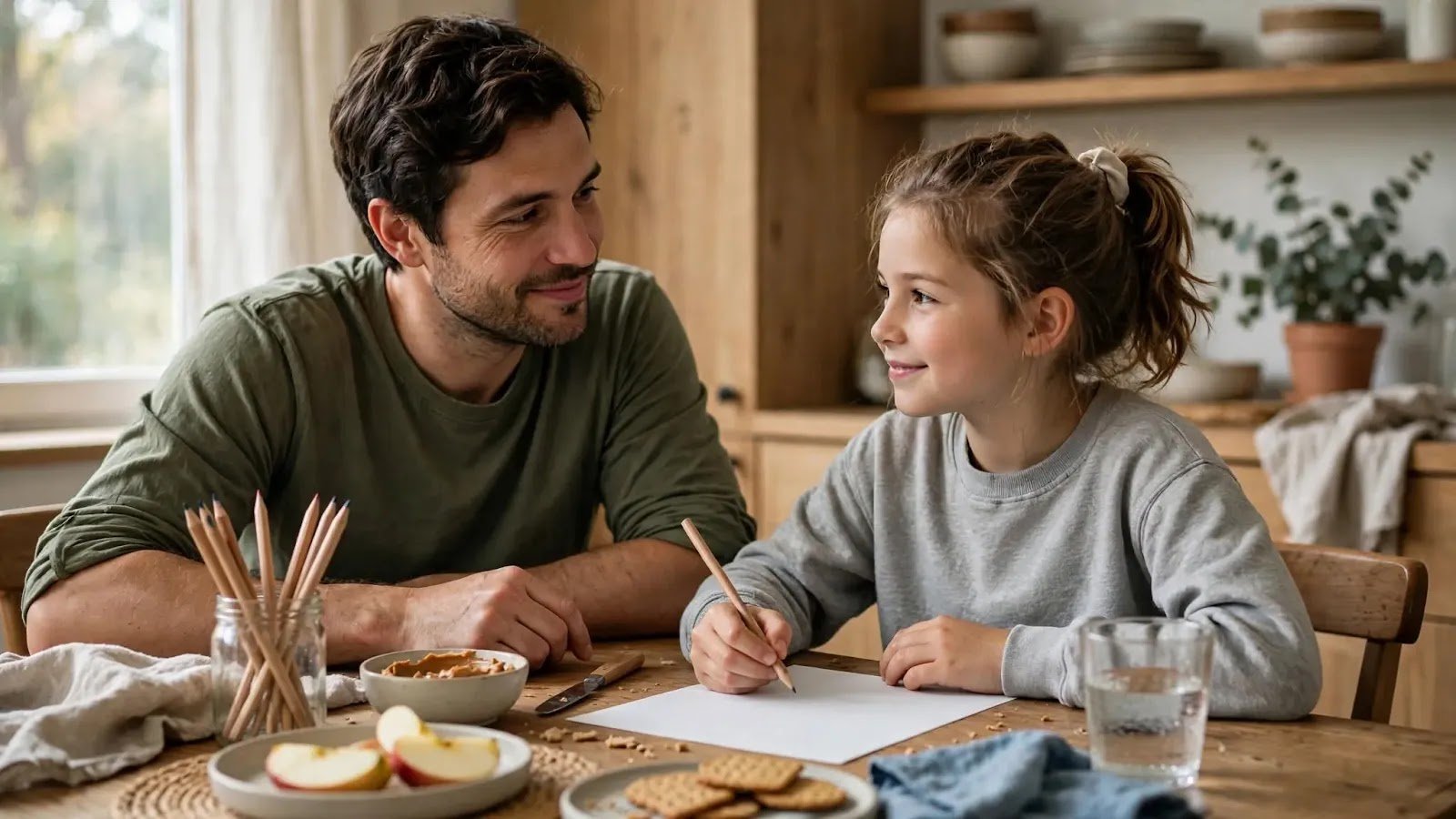 Parent and Child Reconnecting After a Consequence Parent and child reconnecting calmly after a consequence has ended