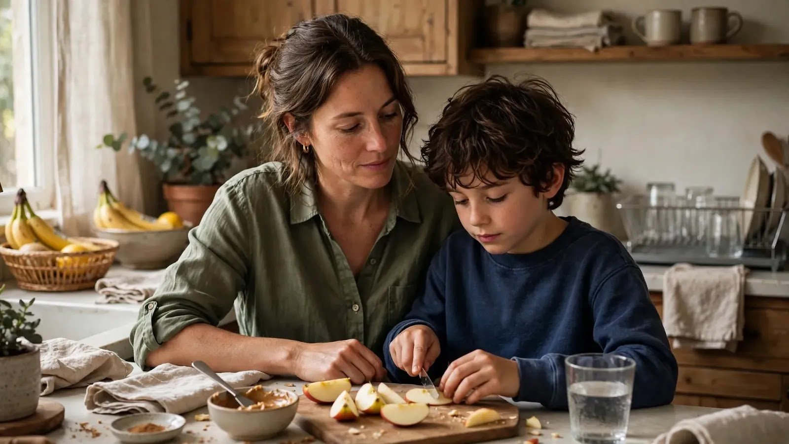Parent and Child Reconnecting After a Boundary Parent and child reconnecting calmly after a disagreement about a family limit